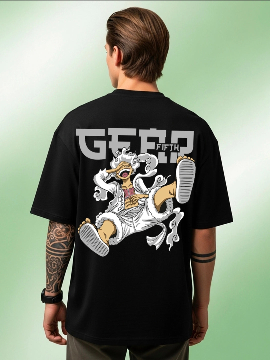 Men's Black Cotton Blend Luffy Gear 5 One Piece
Graphic Print Round Neck T-shirt