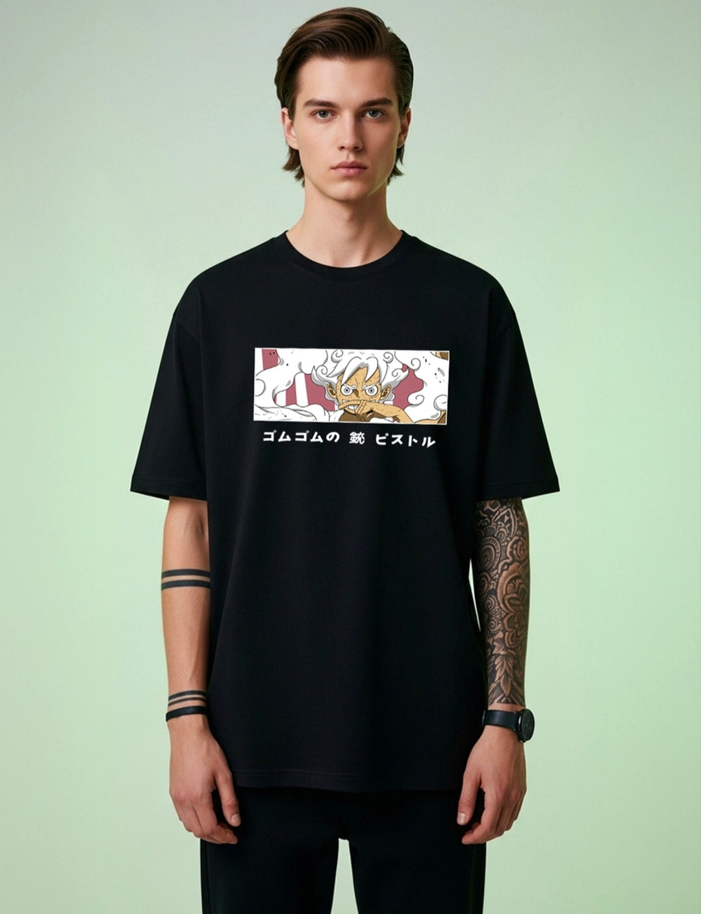Men's Black Cotton Blend Luffy Gear 5 One Piece
Graphic Print Round Neck T-shirt