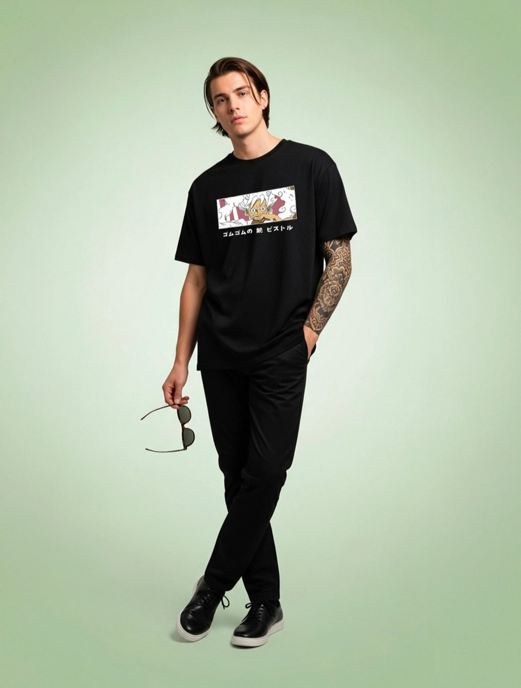 Men's Black Cotton Blend Luffy Gear 5 One Piece
Graphic Print Round Neck T-shirt