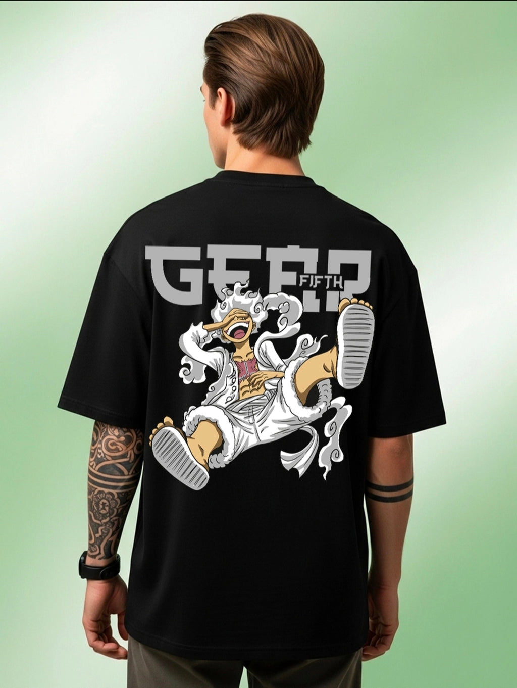 Men's Black Cotton Blend Luffy Gear 5 One Piece
Graphic Print Round Neck T-shirt